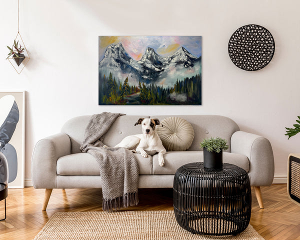 "When the Mountains Exhale" — A Quiet Morning in Fog Original Oil Painting on 24" x 36" Gallery Wrap Canvas