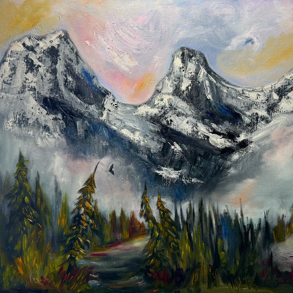 "When the Mountains Exhale" — A Quiet Morning in Fog Original Oil Painting on 24" x 36" Gallery Wrap Canvas