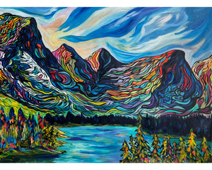 Large Affordable Original Painting of the Valley of the Ten Peaks at Moraine Lake on an UN-STRETCHED 50" x 36" Canvas Roll