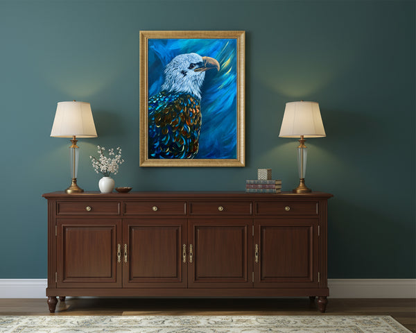 Rise in Light: Original Bald Eagle painting on 18" x 24" gallery wrap canvas