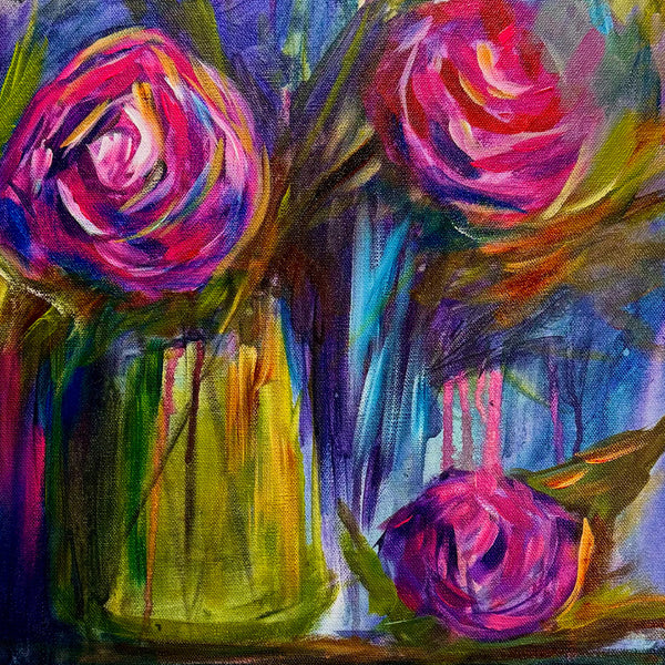 Weeping Roses original abstract with realism painting on 18" x 24" gallery wrap canvas