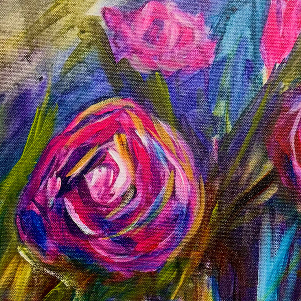 Weeping Roses original abstract with realism painting on 18" x 24" gallery wrap canvas