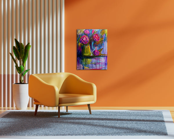 Weeping Roses original abstract with realism painting on 18" x 24" gallery wrap canvas