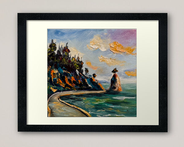 Golden Hour on the Seawall | Original Oil Painting | 6" x 6" Gallery Wrap