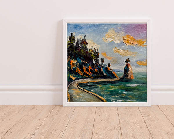 Golden Hour on the Seawall | Original Oil Painting | 6" x 6" Gallery Wrap