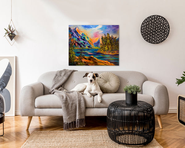 Still Waters, Sacred Ground Original Oil Painting of Spirit Island in Jasper | 24"x 30" on gallery wrap canvas