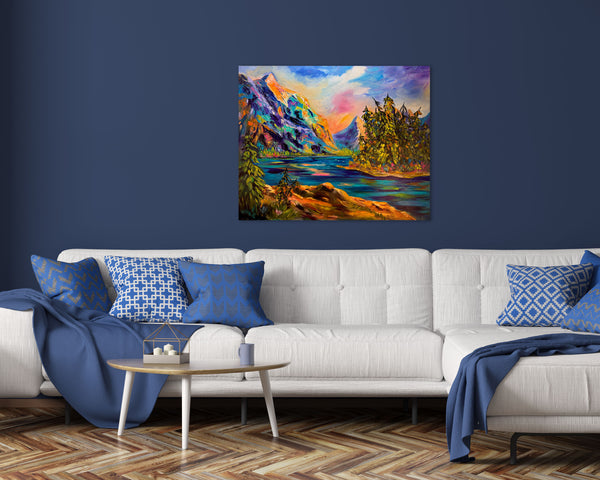 Still Waters, Sacred Ground Original Oil Painting of Spirit Island in Jasper | 24"x 30" on gallery wrap canvas