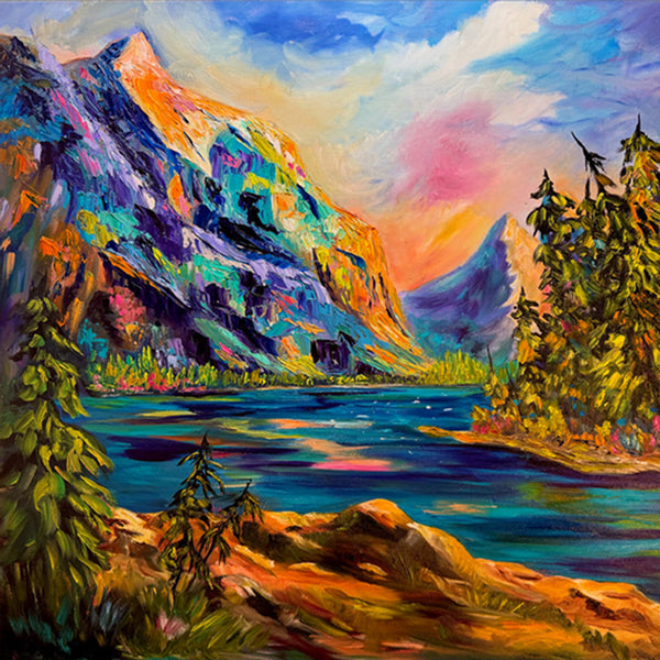 Still Waters, Sacred Ground Original Oil Painting of Spirit Island in Jasper | 24"x 30" on gallery wrap canvas