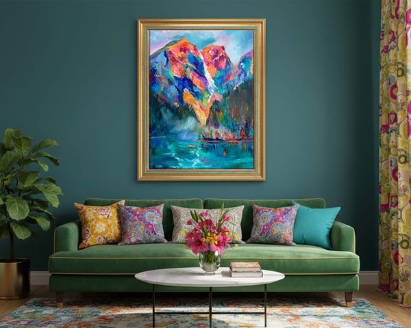 The Fog is Lifting on Moraine Lake Original Oil Painting on 24" x 36" gallery wrap canvas