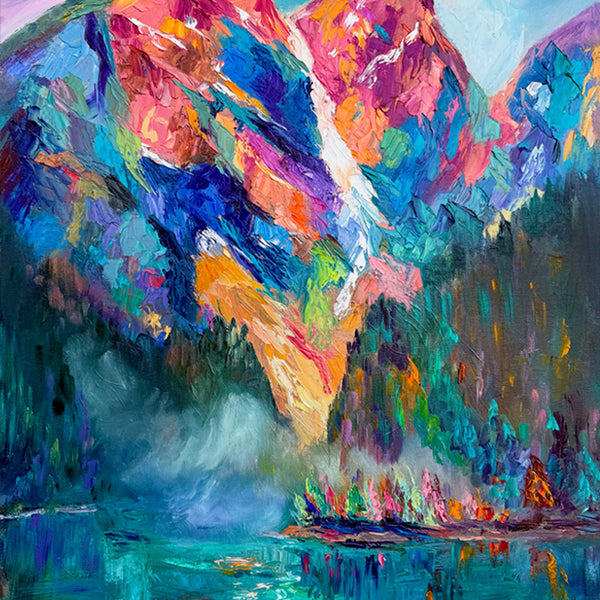 The Fog is Lifting on Moraine Lake Original Oil Painting on 24" x 36" gallery wrap canvas