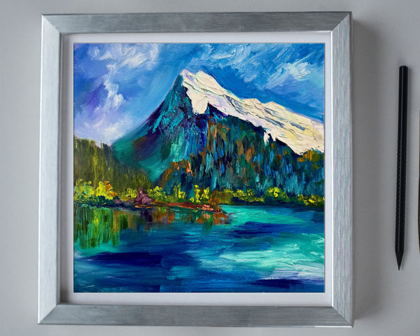 The Quiet Strength of Rundle Original mountain oil painting on 14" x 14" gallery wrap canvas
