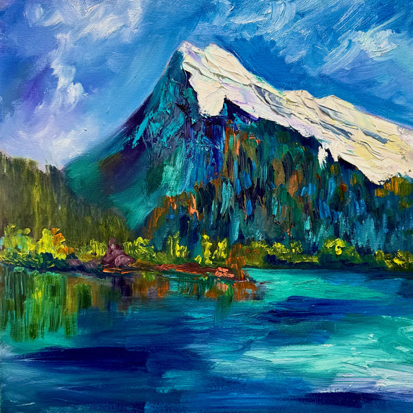 The Quiet Strength of Rundle Original mountain oil painting on 14" x 14" gallery wrap canvas