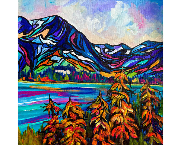 Where the Mountains Meet the Sky at Upper Kananaskis Lake 12" x 12" Gallery Wrap Canvas