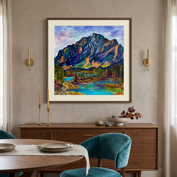 Where Cascade Meets the Bow | Large original mountain painting on 36"x36"  un-stretched canvas