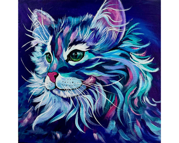 Whiskers and Wonder Original Cat painting on 12" x 12" gallery wrap canvas