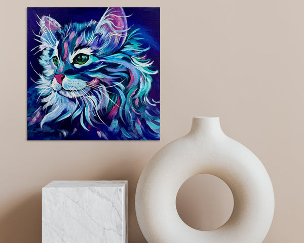 Whiskers and Wonder Original Cat painting on 12" x 12" gallery wrap canvas
