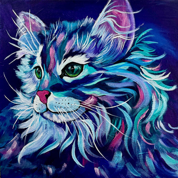 Whiskers and Wonder Original Cat painting on 12" x 12" gallery wrap canvas