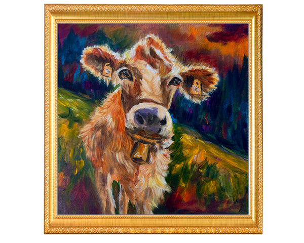Well Hello There | Original Colourful Cow Painting