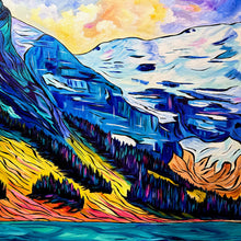 Load image into Gallery viewer, Backdrop of Beauty at Lake Louise large original painting on a 36&quot; x 24&quot; gallery wrap canvas