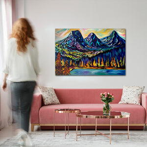 Magnificent Three Sisters Mountains Original Painting 24" x 36" Gallery Wrap Canvas