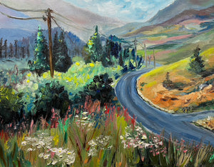 Colourful oil painting of Calgary's beautiful foothills region