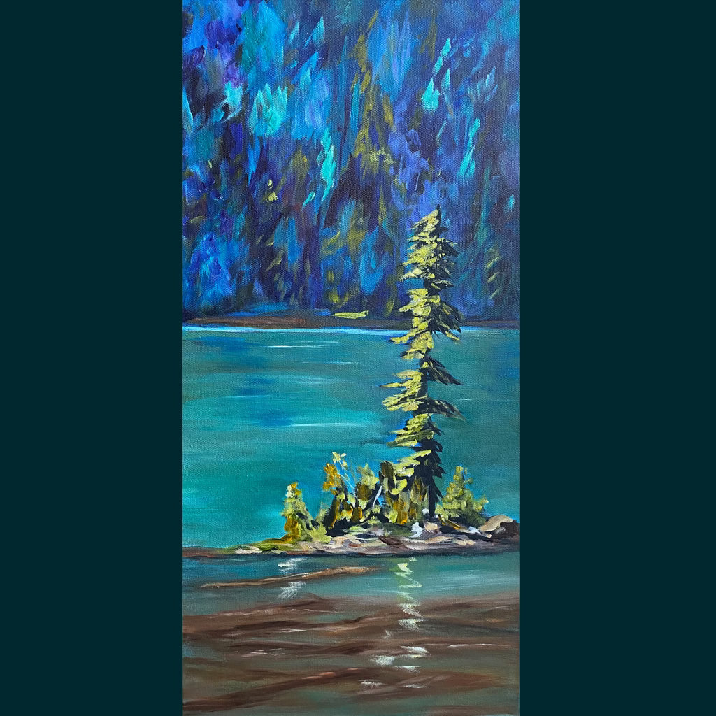 Beautiful oil painting of a lone tree in Kananaskis country.