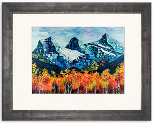 Beautiful Canadian Rockies painting of the Three Sisters mountains in Canmore, Alberta